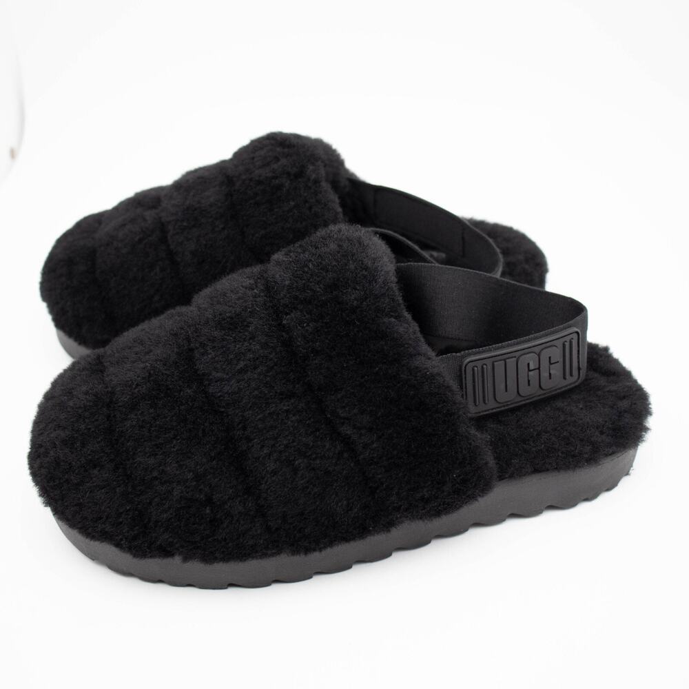 UGG Australia Womens SIZE 7 Super Fluff Black Shearling Slingback Slippers Shoes - Picture 4 of 6